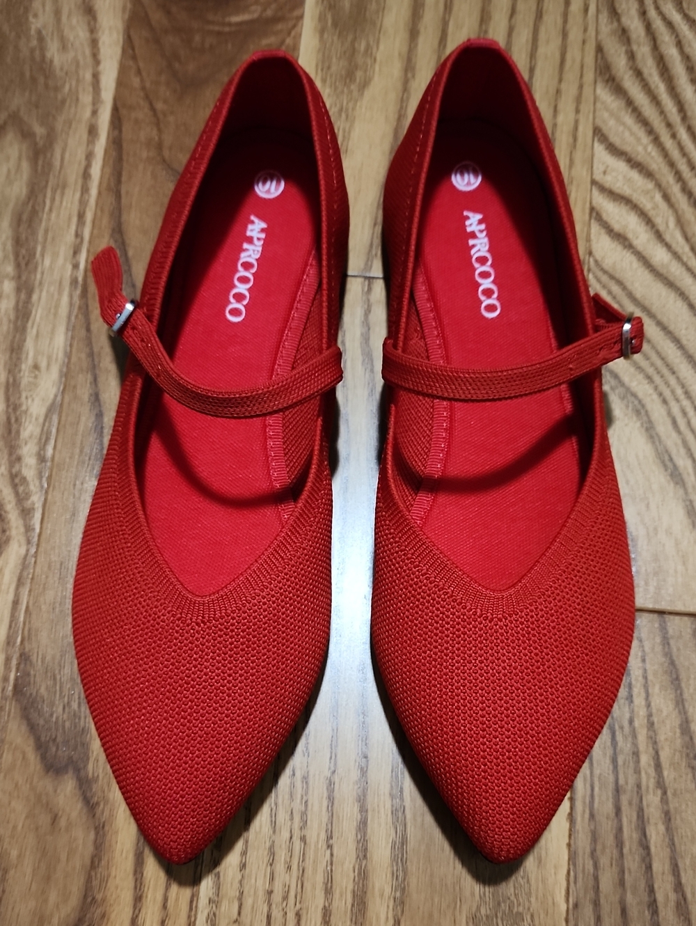 AprCoco Red Pointed Mary Jane Knit Flats